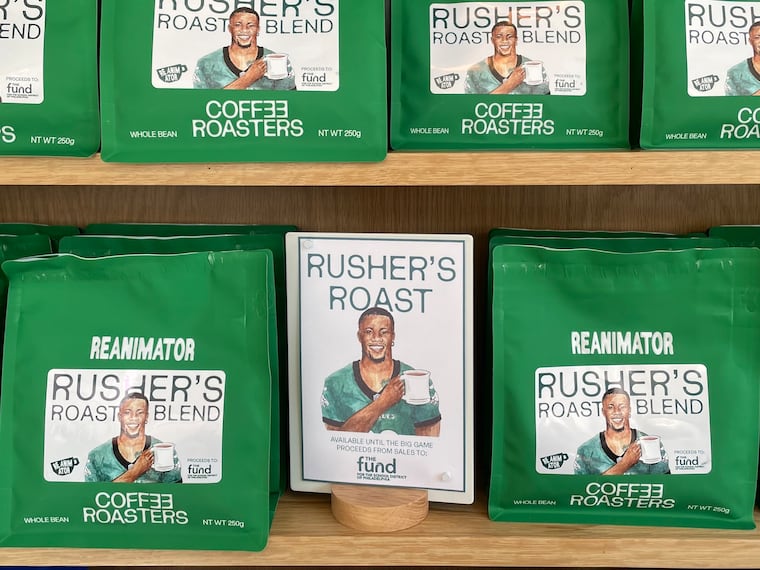 The Rusher's Roast from ReAnimator Coffee featuring Eagles running back Saquon Barkley is a light-roasted blend of Latin American and African beans that also raises money for the Fund for the Philadelphia School District.