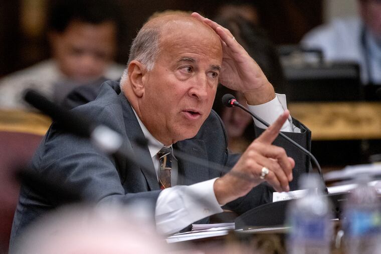 Councilmember Mark Squilla questions Sixers officials during a hearing in November.