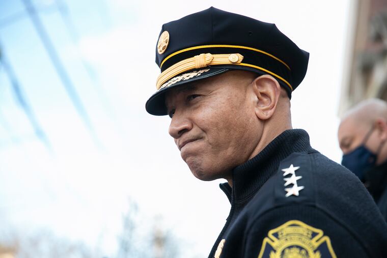 Deputy fire commissioner Craig Murphy speaks during a press conference outside of the Bache-Martin Elementary School at the intersection of 23rd and Parrish Streets after a fatal fire in the Fairmount section of Philadelphia, on Thursday, Jan. 6, 2022. 