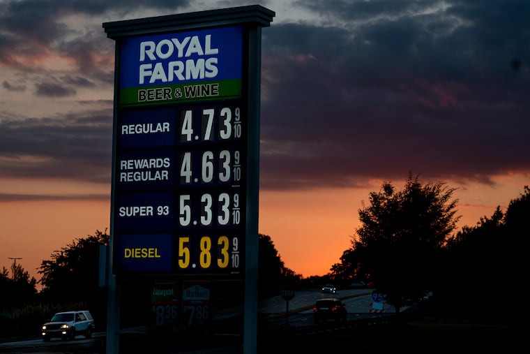 The Royal Farms on Stewart Ave, just off I-95 in Ridley Park, selling regular unleaded gas for $4.739 a gallon on July 10, 2022.