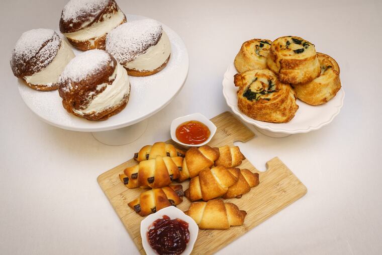 Gluten-free maritozzi, croissants, and spinach and three-cheese croissants at Flakely Bakery, in Philadelphia.