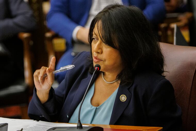 City Councilmember Nina Ahmad asks questions during a Sixers arena hearing in November.